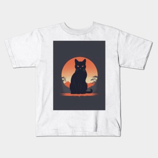 Black Cat 6 - Japanese Retro Art Kids T-Shirt